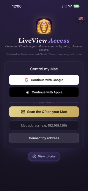 LiveView Access — sign in and control your Mac